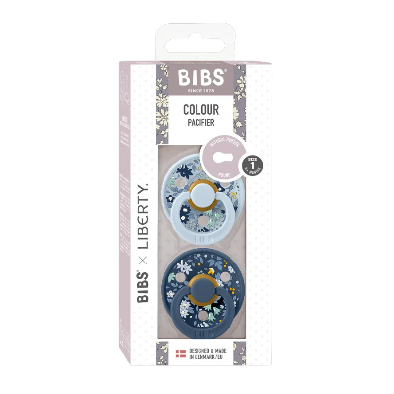 BIBS x LIBERTY Lot de 2 Sucettes Rondes - Chamomile Lawn/Baby Blue Mix