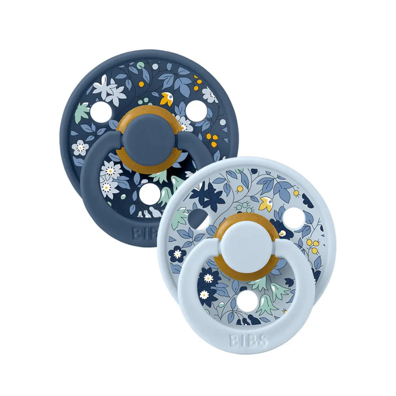 BIBS x LIBERTY Lot de 2 Sucettes Rondes - Chamomile Lawn/Baby Blue Mix