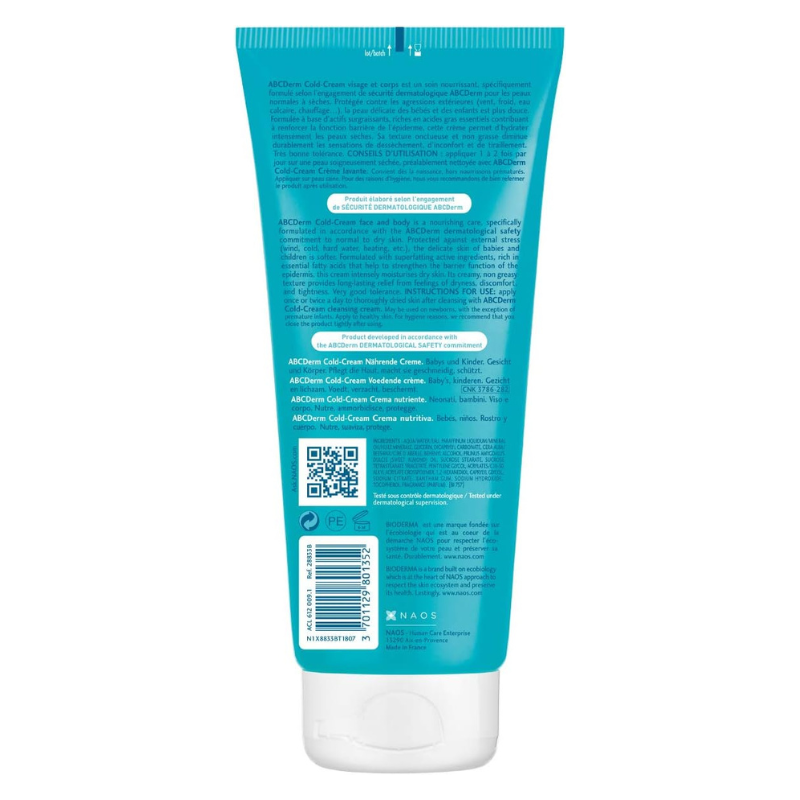 BIODERMA ABCDerm Cold-Cream Crème Corps Nourrit Intensément Protège des Agressions 200 ml
