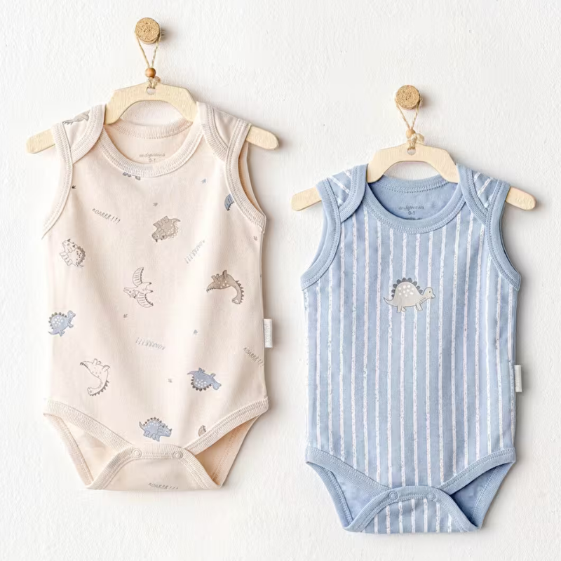 xx Body bébé 2 pièces Dino beige bleu AC2592 Andywawa