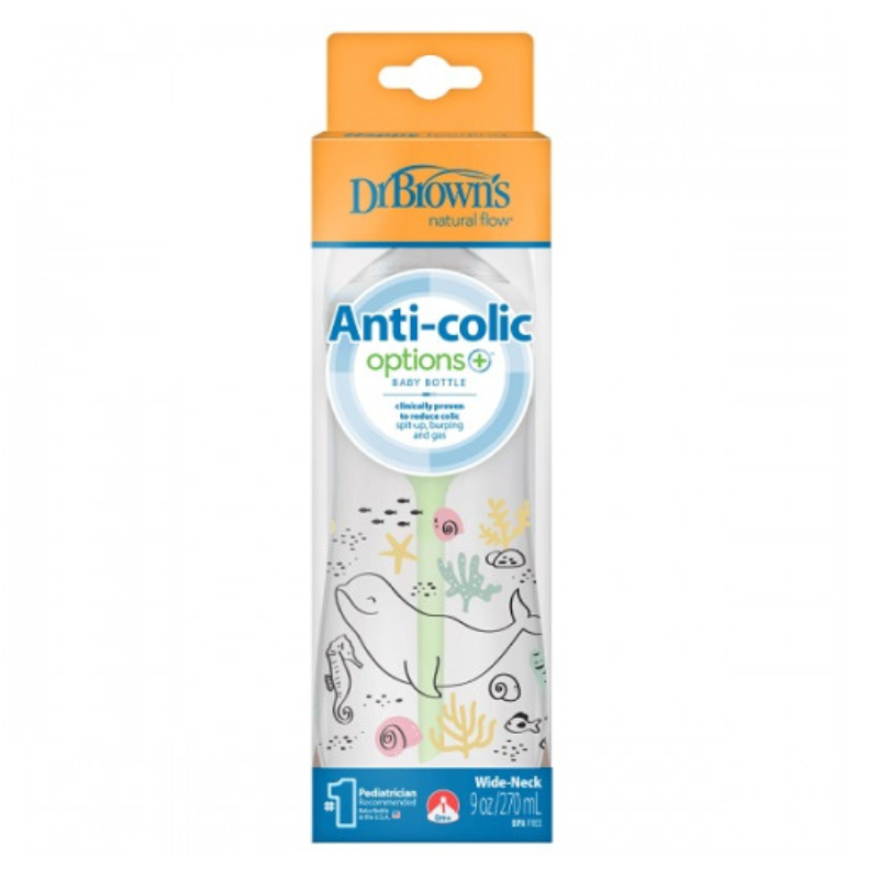 Bouteille à col large en plastique Dr Brown's Options+ 270 ml