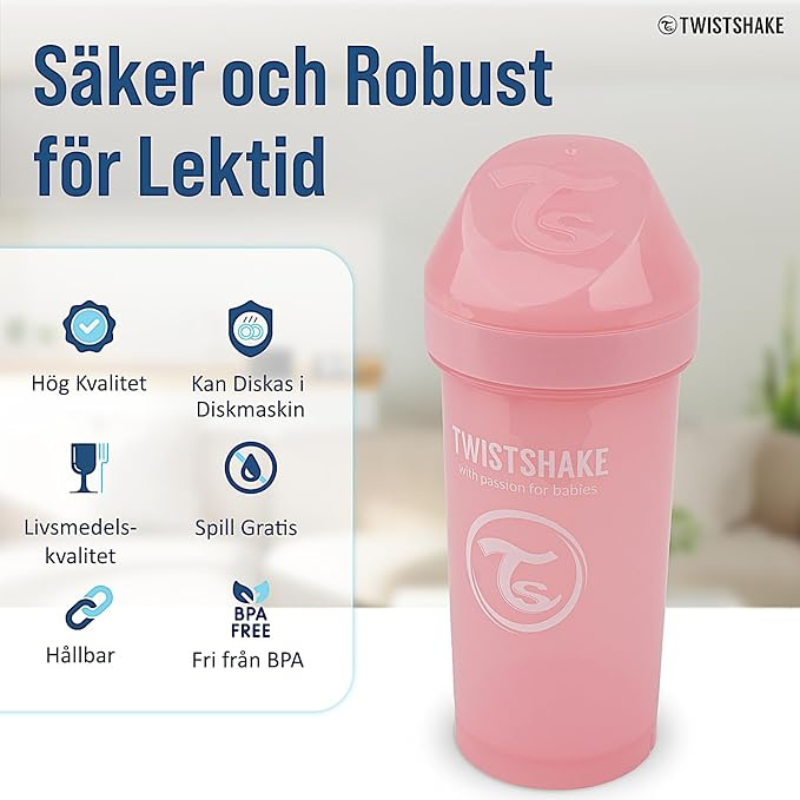 Bouteille anti-fuite Twistshake pour enfant 360 ml - Rose -12 mois  plus