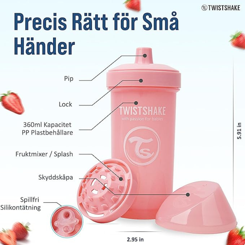 Bouteille anti-fuite Twistshake pour enfant 360 ml - Rose -12 mois  plus