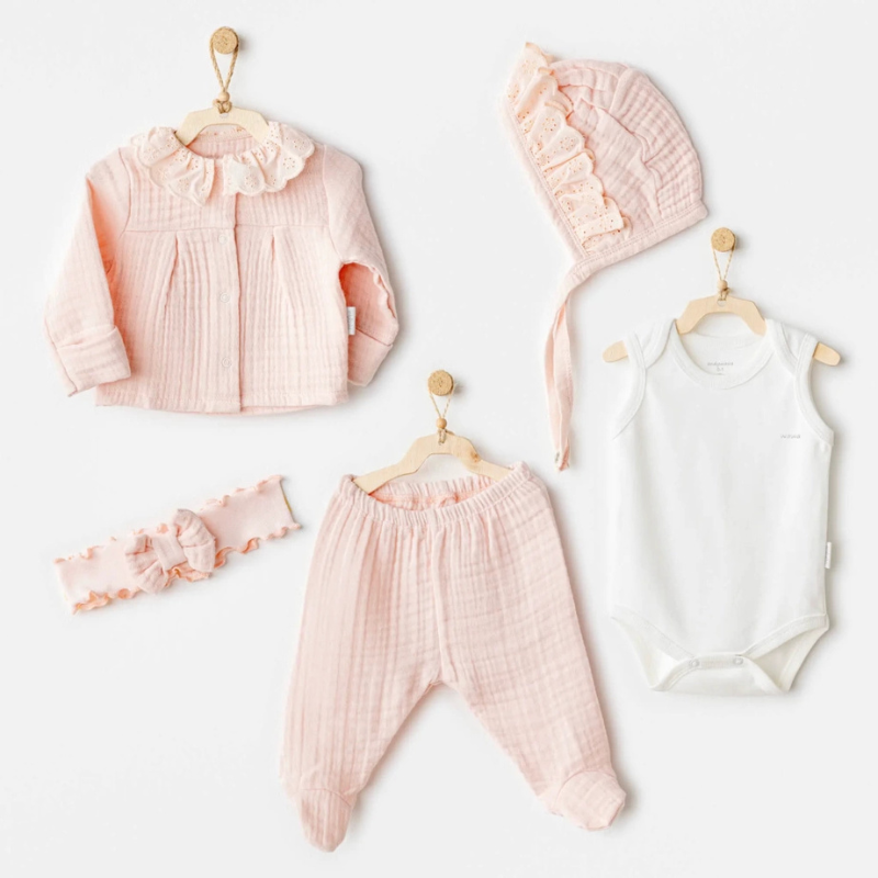 xx Coffret naissance 5 pièces en mousseline – saumon - Andywawa