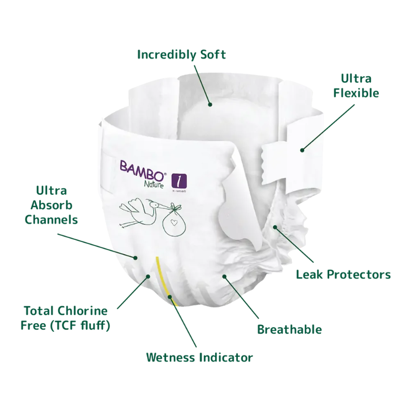 Couches Bambo Nature Taille 2 (3-6kg) 30 unités