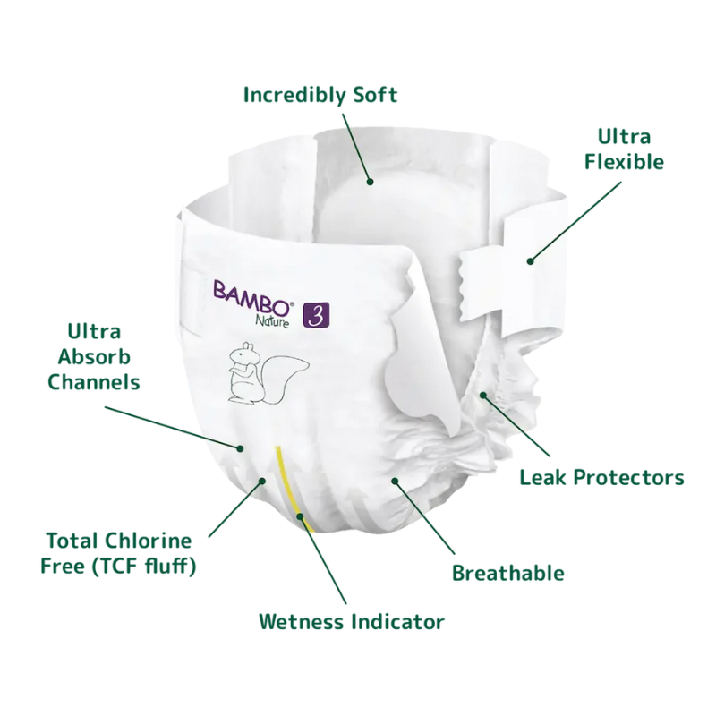 Couches Bambo Nature taille 3 (4-8 kg / 9-18 lb), 52 pièces
