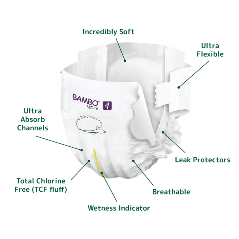 Couches Bambo Nature taille 4 (7-14 kg / 15-31 lb), 48 pièces
