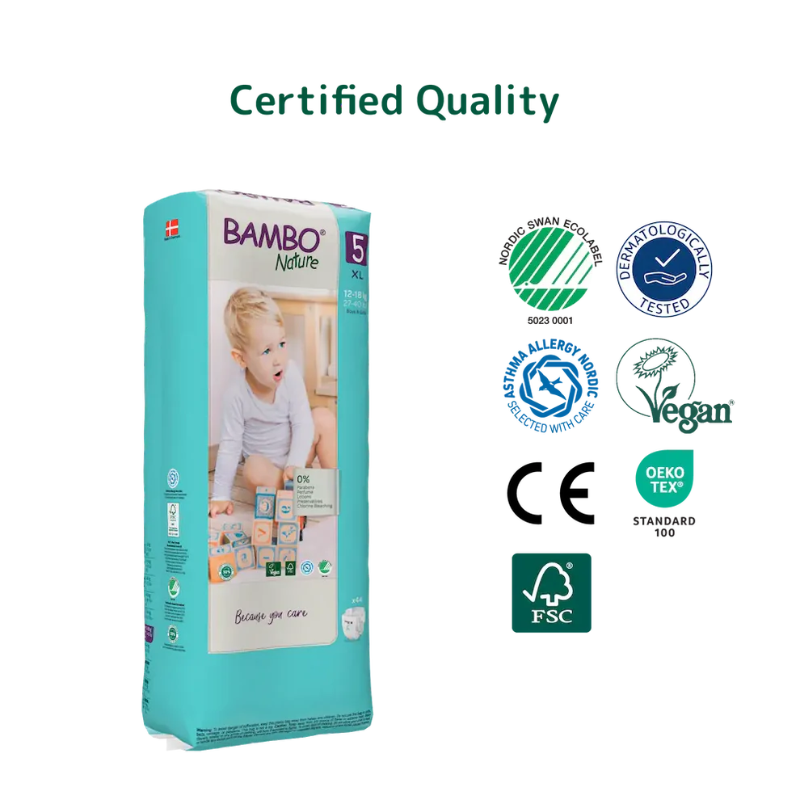 Couches Bambo Nature taille 5 (12-18 kg / 27-40 lb), 44 pièces
