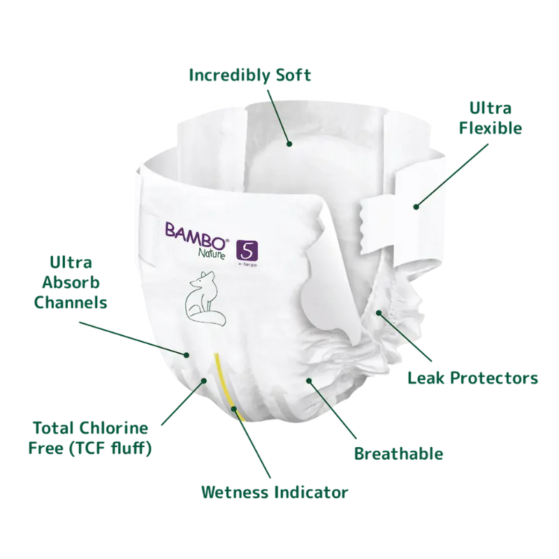 Couches Bambo Nature taille 5 (12-18 kg / 27-40 lb), 44 pièces