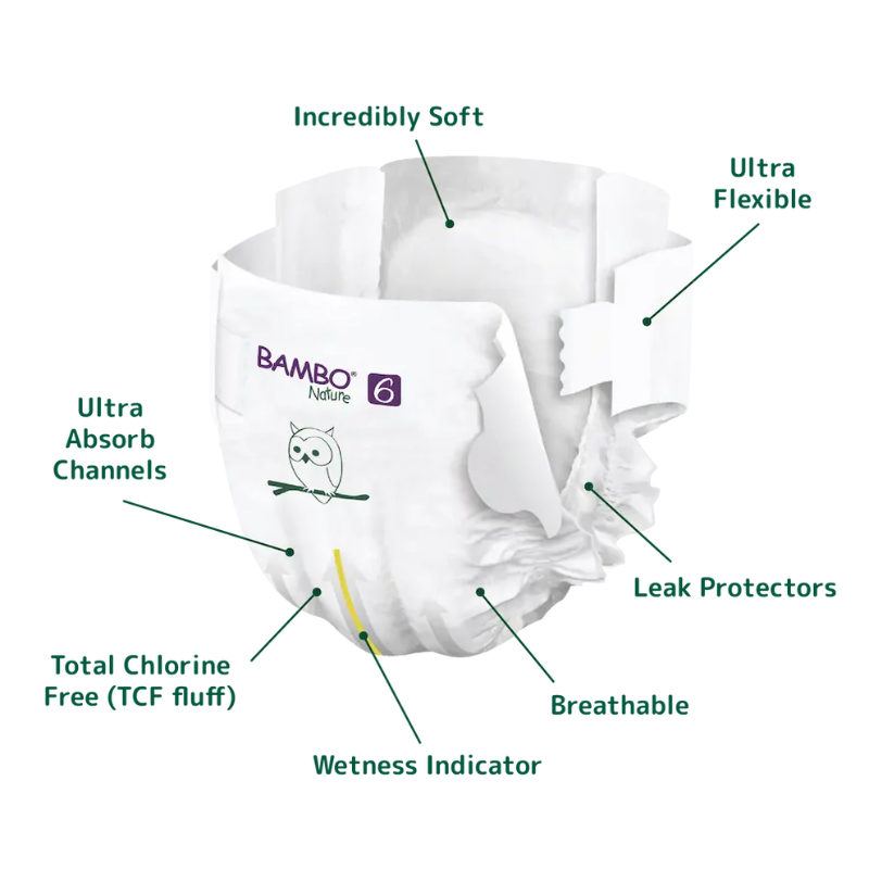 Couches Bambo Nature taille 6 (16 kg et plus / 35 lb et plus), 40 pièces