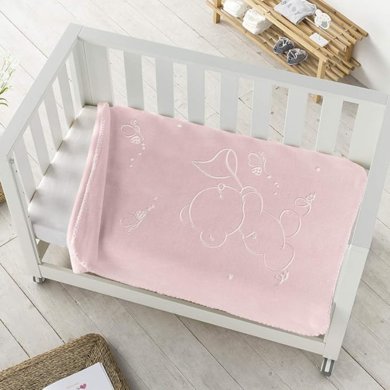 Couverture bébé rose 110 x 140 cm, modèle 6654, motif ours en peluche