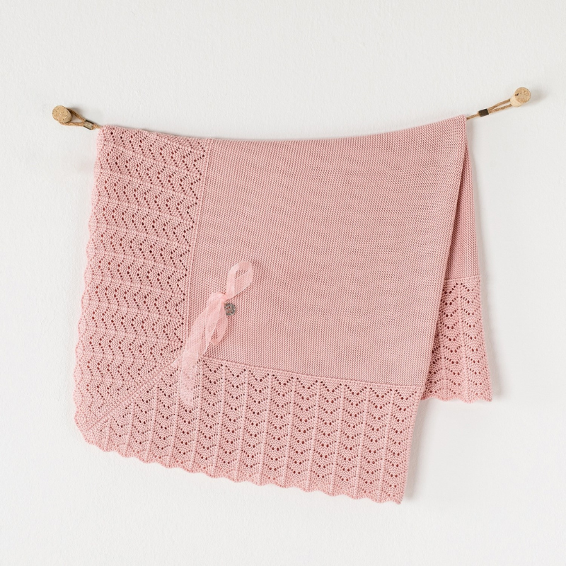 Couverture tricotée pour bébé Andywawa 100 x 90 cm Rose