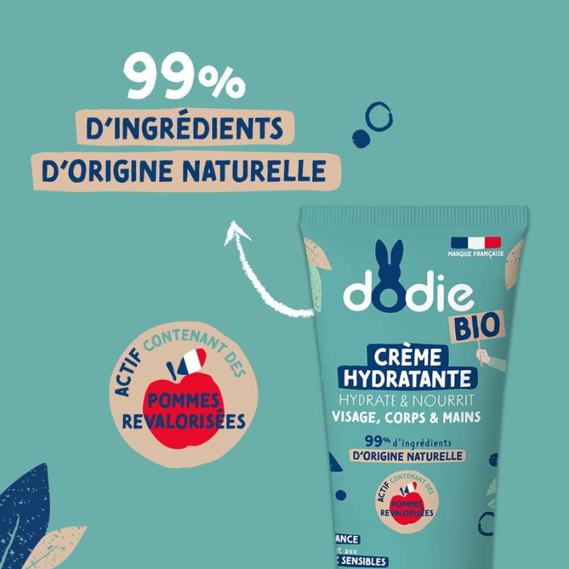 DODIE Crème Hydratante Bio - visage, corps et mains - dès la naissance - 75ml