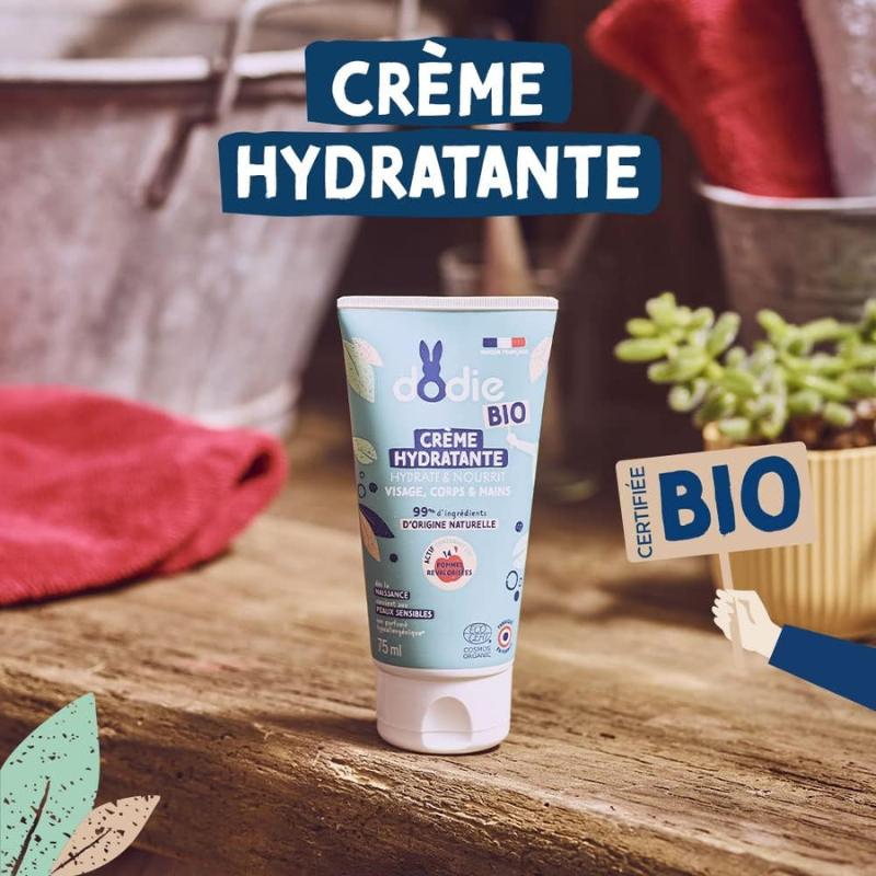 DODIE Crème Hydratante Bio - visage, corps et mains - dès la naissance - 75ml