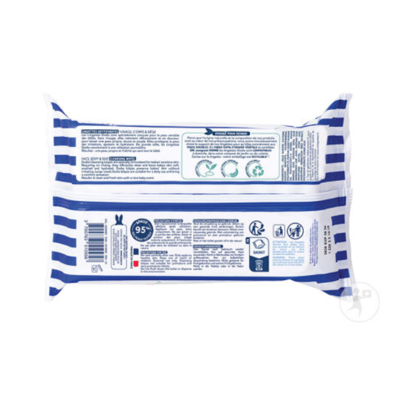 Dodie Lingettes Nettoyantes Compostables 3-En-1 Peaux Sensibles 60 Pièces
