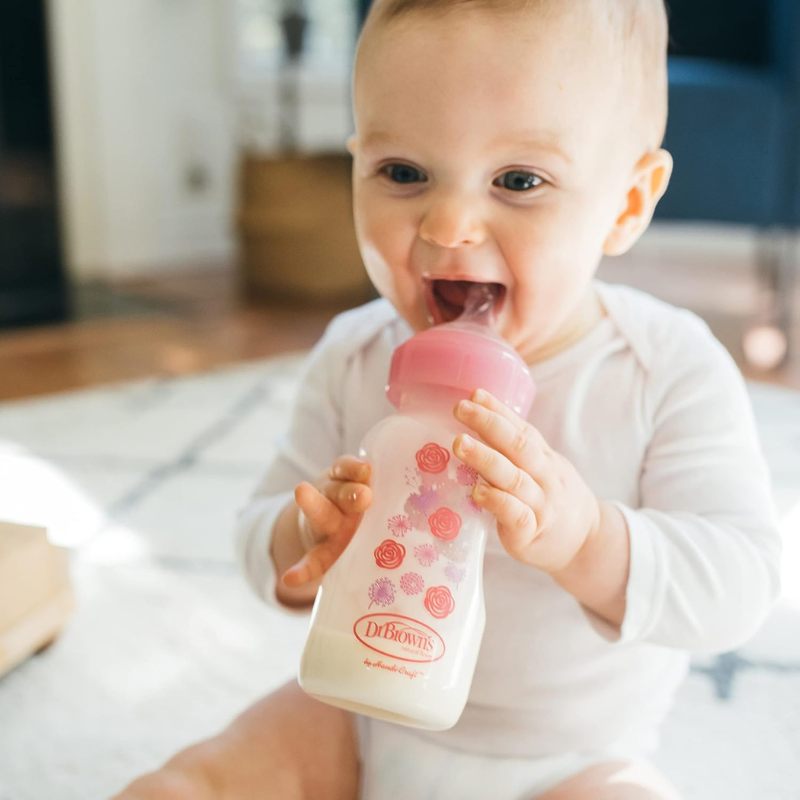 Dr. Brown's Biberon anti-coliques Large Bouche Options+ 270 ml Rose - Fleurs