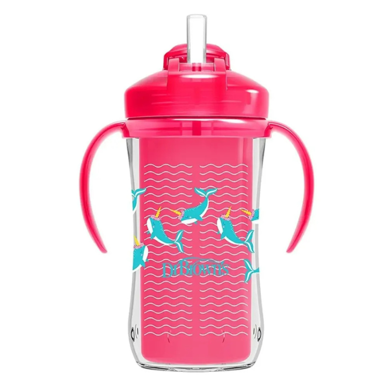 xx Dr. Brown's Gobelet Isotherme à Paille 300ml avec Poignées 12M+ - Rose