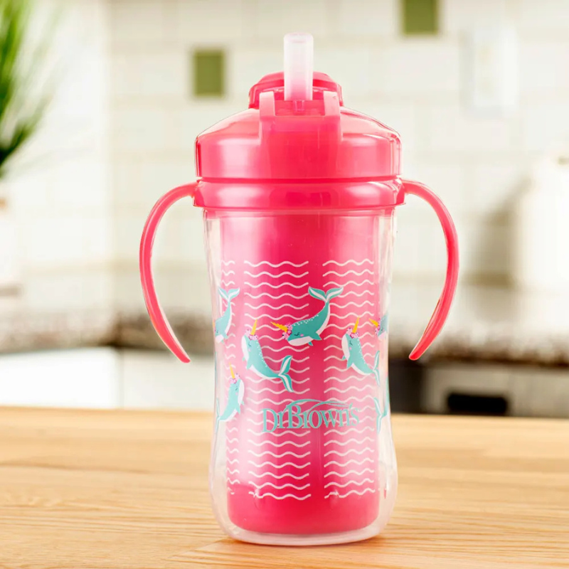 Dr. Brown's Gobelet Isotherme à Paille 300ml avec Poignées 12M+ - Rose