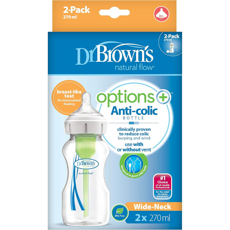 Dr. Browns Options+ Biberons à col large anti-coliques, 270 ml, lot de 2