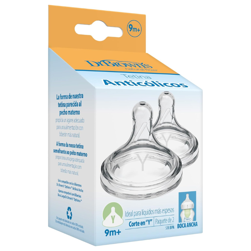 Dr. Brown’s Pack de 2 Tétines Cole large et Coupe en Y 9M+