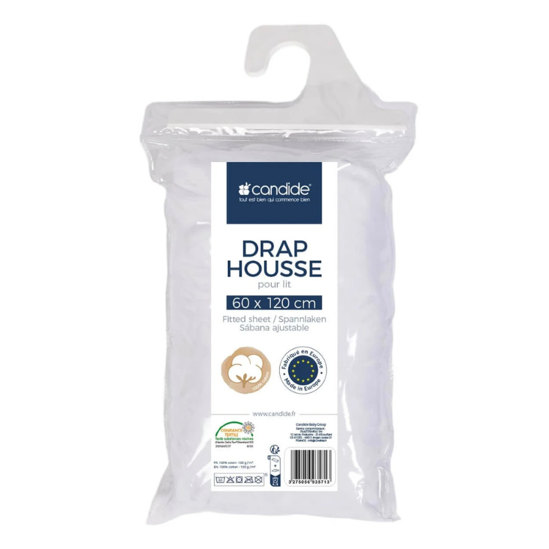 xx Drap housse Jersey coton 60x120cm Blanc - Candide