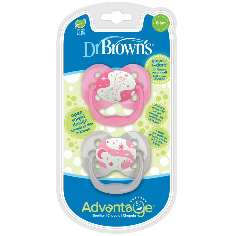 xx Dr.Brown’s Lot de 2 sucettes Symétriques Advantage Glow  0-6mois