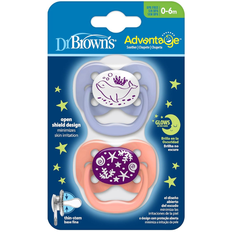 Dr.Brown’s Lot de 2 sucettes Symétriques Advantage Glow  0-6mois