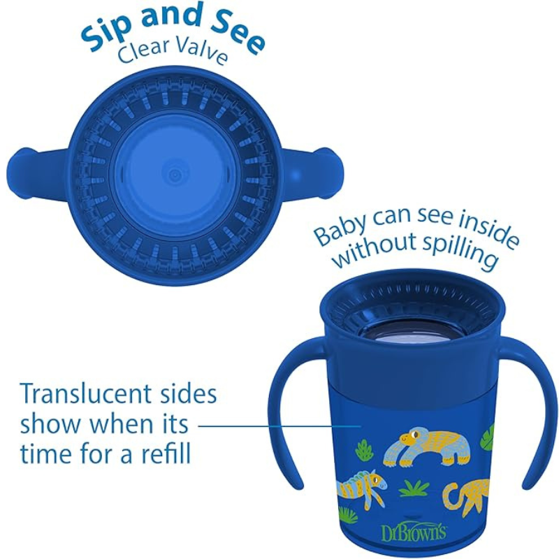 DR.BROWN’S Tasse Cheers 360 Avec Poignées, 7 Oz/250 Ml, Blue 1 Paquet