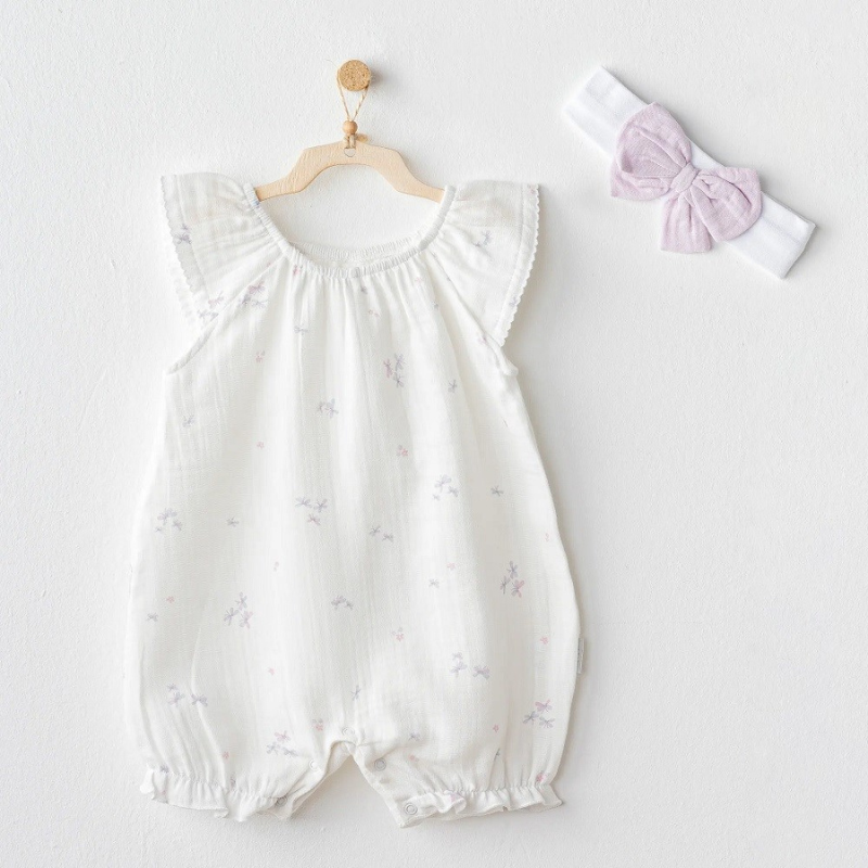 xx Ensemble 2 pièces Andywawa pour bébé fille, combinaison d'été et bandana - Blanc papillon