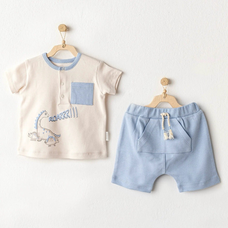 Ensemble 2 pièces d'été pour bébé garçon Andywawa - Bleu dinosaure