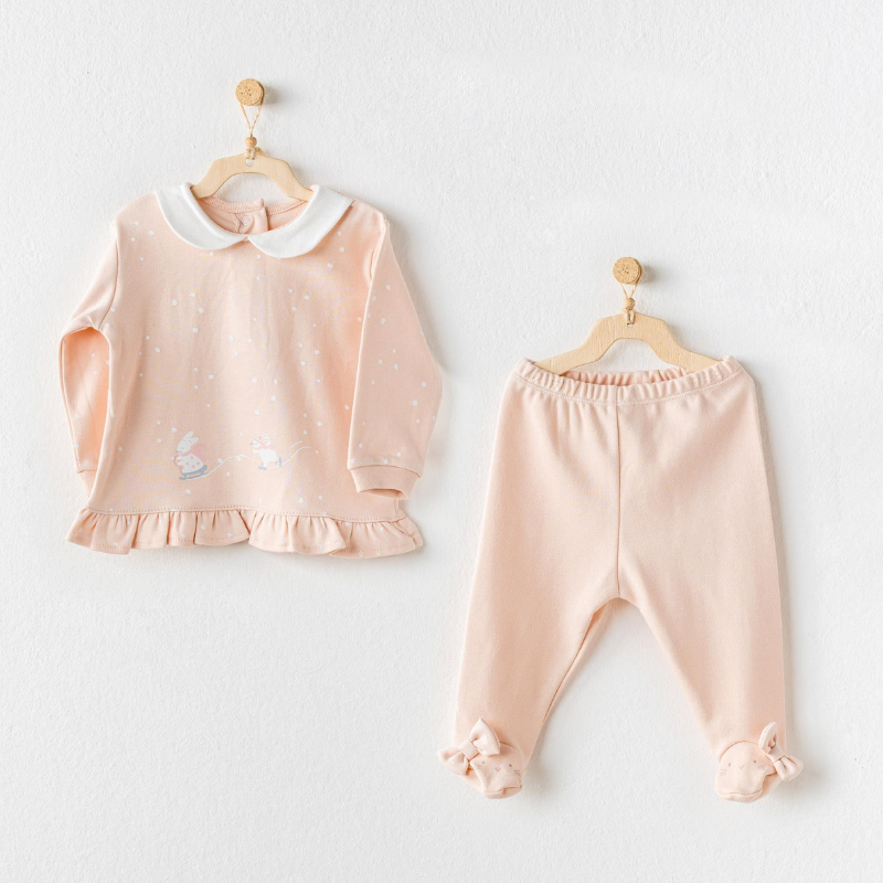 Ensemble 2 pièces pour bébé fille motif lapins mignons, rose - Andywawa