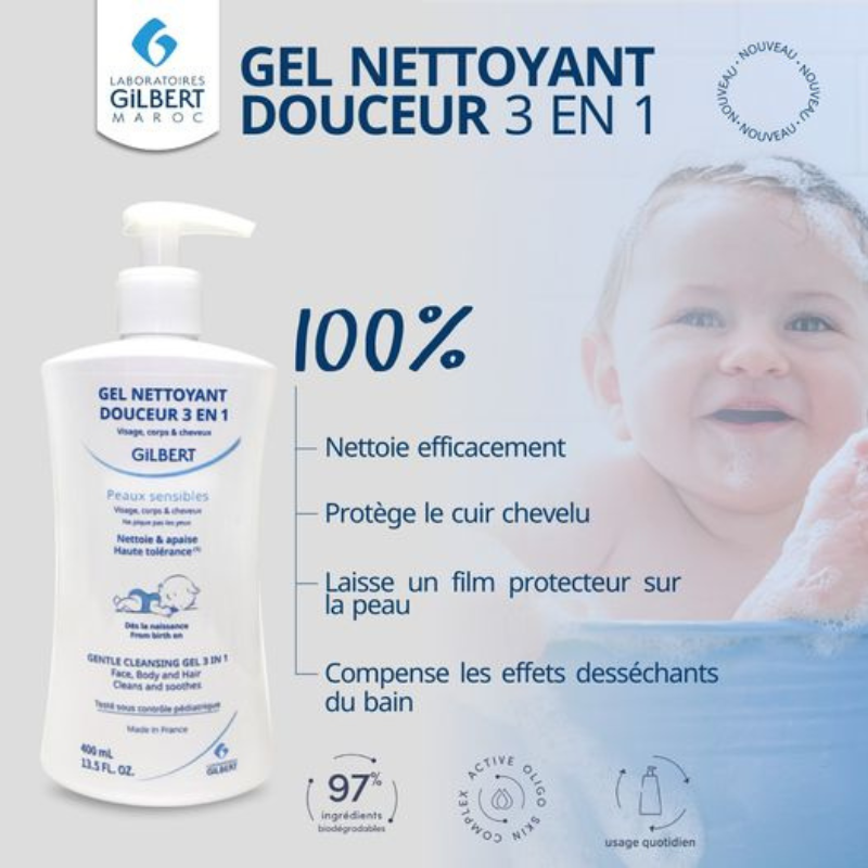 Gilbert Gel Nettoyant Douceur 3en1 Bebe 400ml
