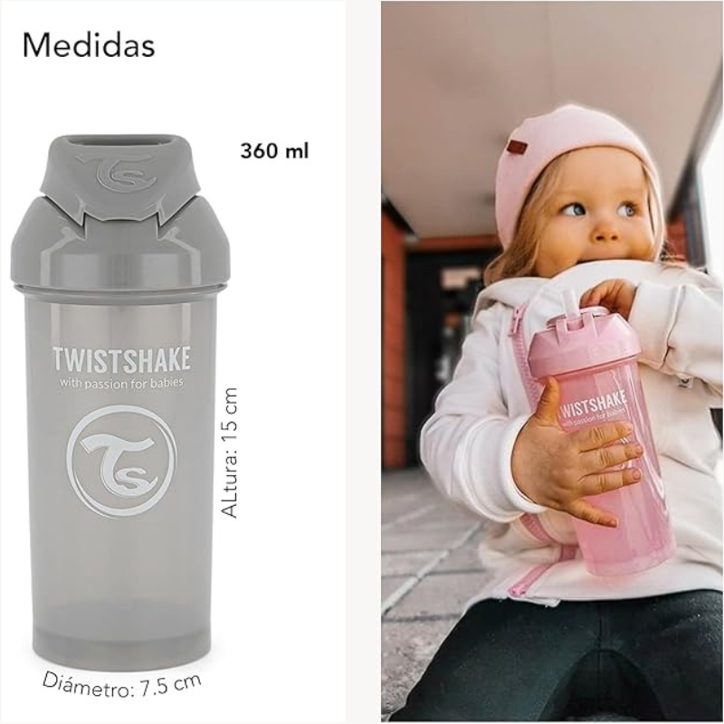 Gobelet à paille Twistshake 360 ​​ml - Bleu perle- 6+m