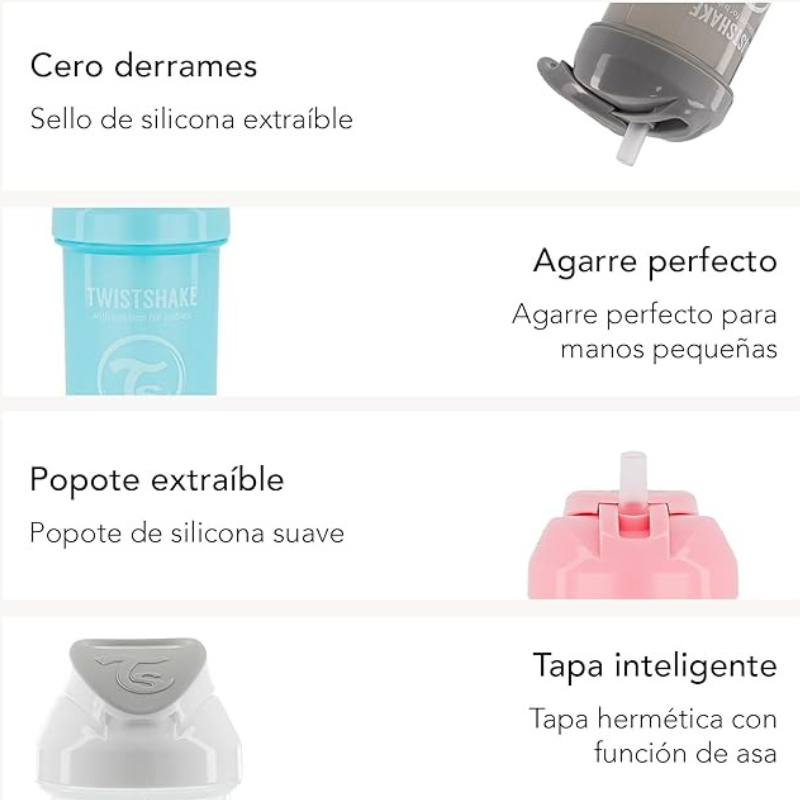 Gobelet à paille Twistshake 360 ​​ml - Rose perle - 6+m