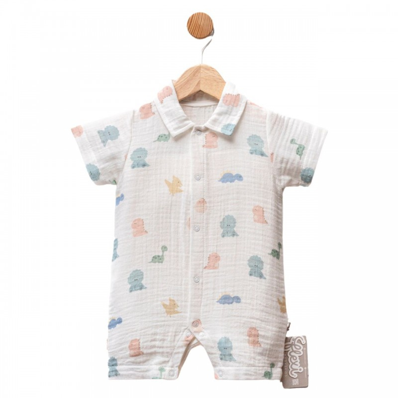 Grenouillère bébé en mousseline de coton à manches courtes  - 221130