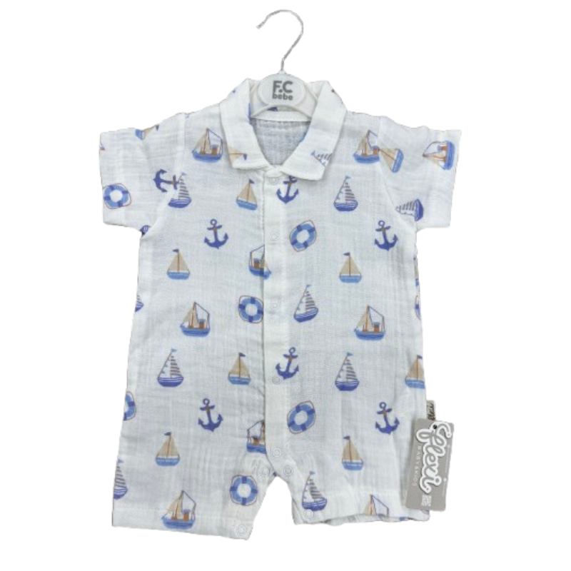 Grenouillère bébé en mousseline de coton à manches courtes  - 221130