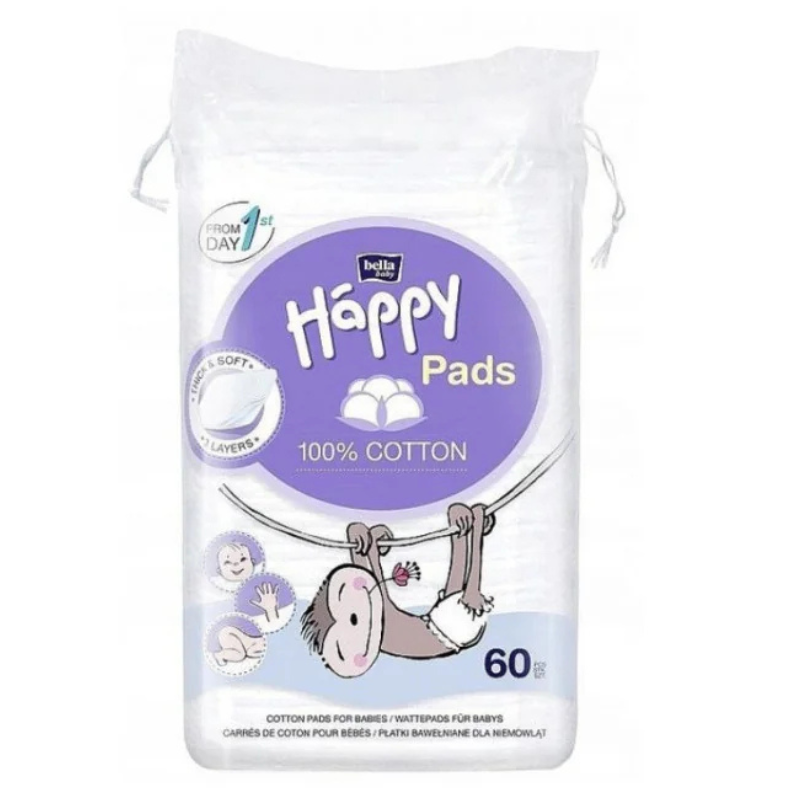 xx Happy Coton carré Coton pads pour Bébés x60