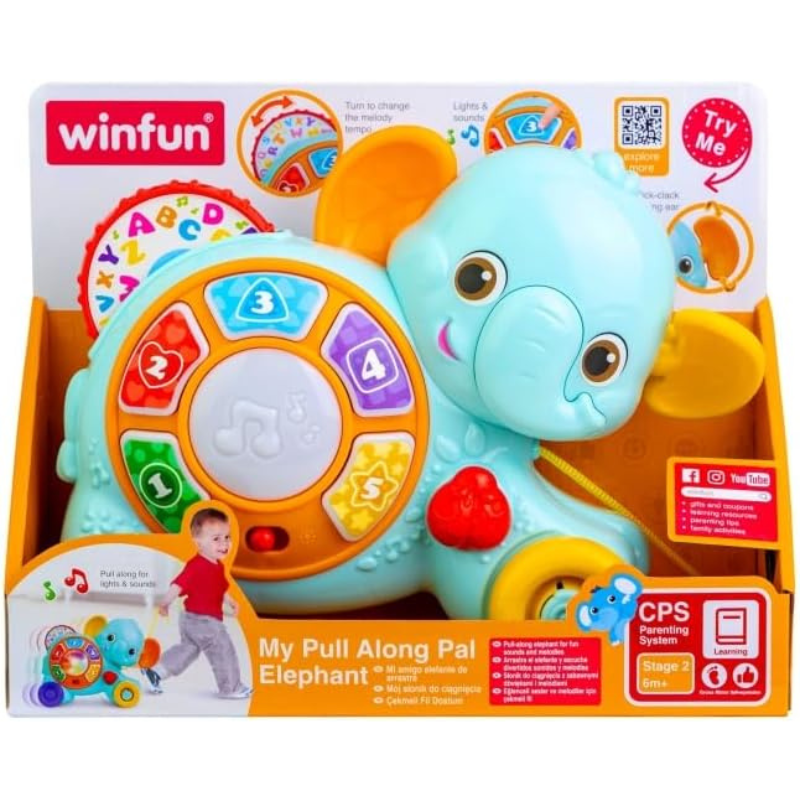 Jouet éléphant à tirer Winfun avec lumière, son et mélodies