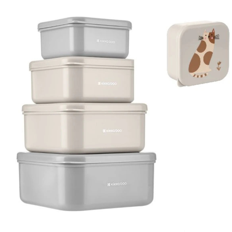 xx KikkaBoo Lot de 4 boîtes à lunch Kitty Cat Gris