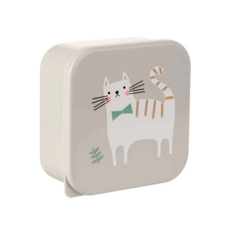 KikkaBoo Lot de 4 boîtes à lunch Kitty Cat Gris