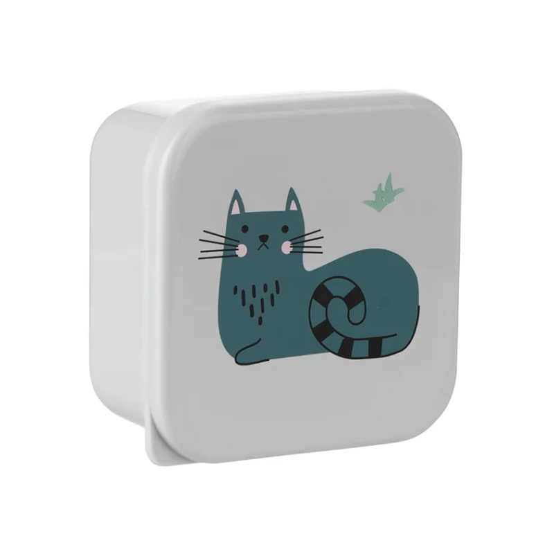KikkaBoo Lot de 4 boîtes à lunch Kitty Cat Gris