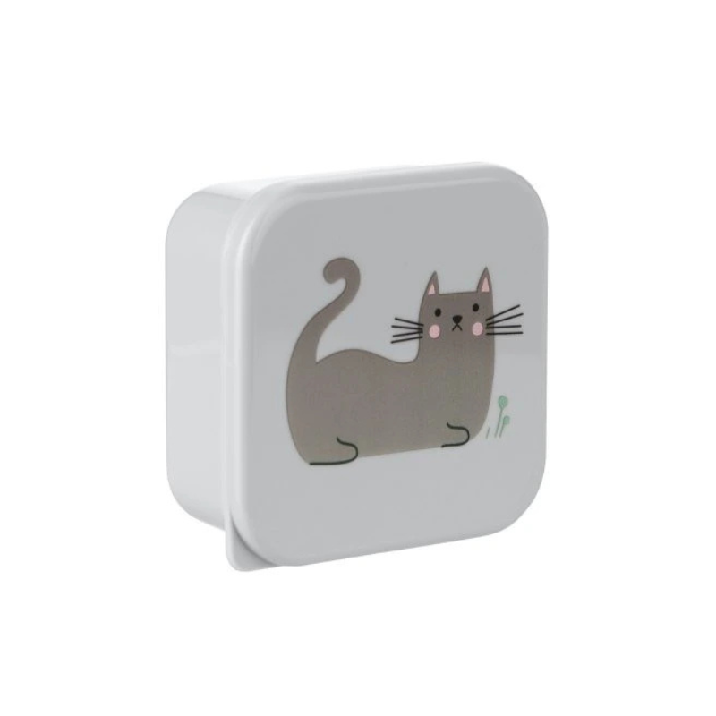 KikkaBoo Lot de 4 boîtes à lunch Kitty Cat Gris