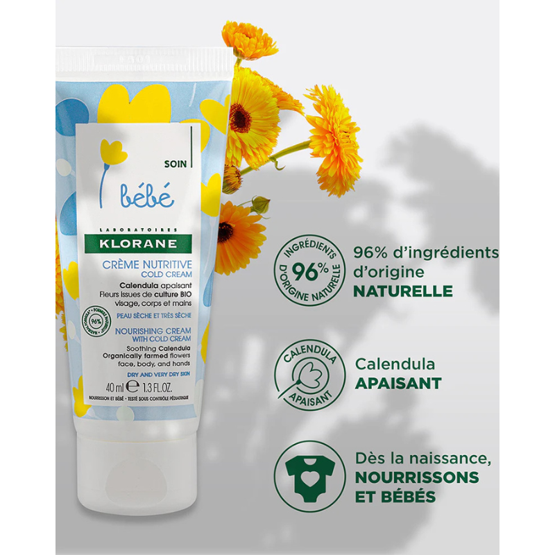 Klorane Bébé Crème nutritive au Cold Cream et Calendula - 40ml
