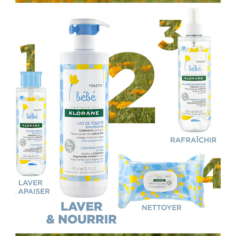 Klorane Bébé Lait de toilette sans rinçage au Calendula apaisant - 500ml