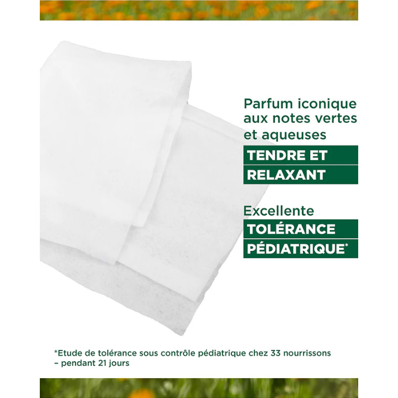 Klorane Bébé Lingettes nettoyantes douces pour le corps au Calendula apaisant - 70 Unités