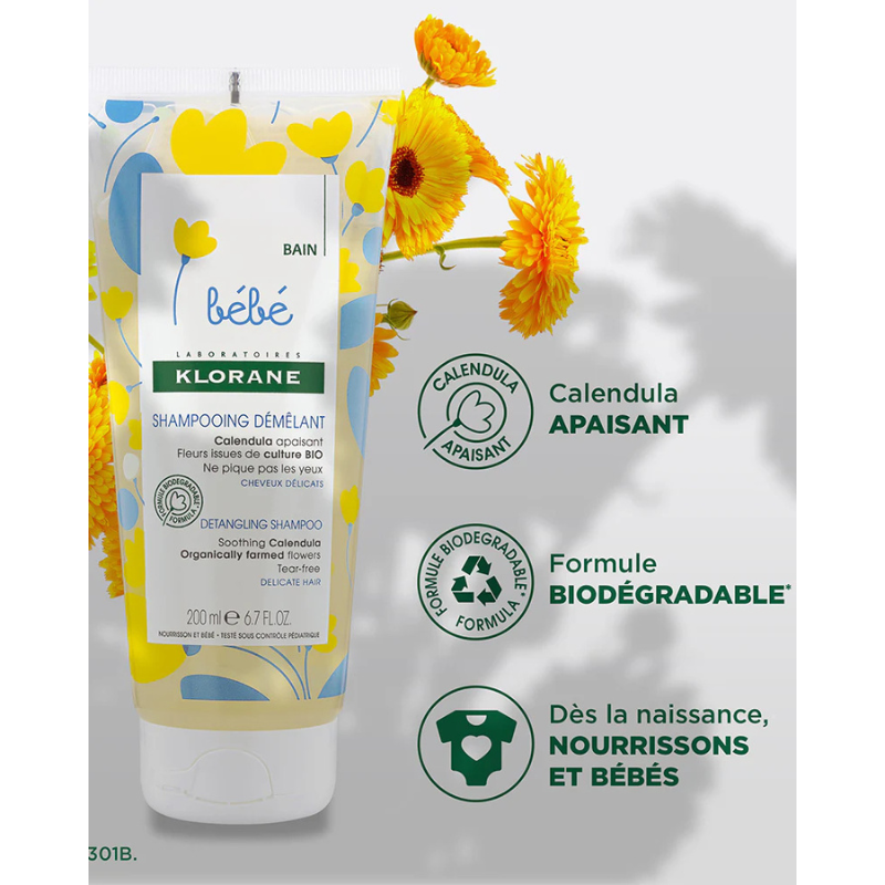 Klorane Bébé Shampooing démêlant au Calendula apaisant - 200ml