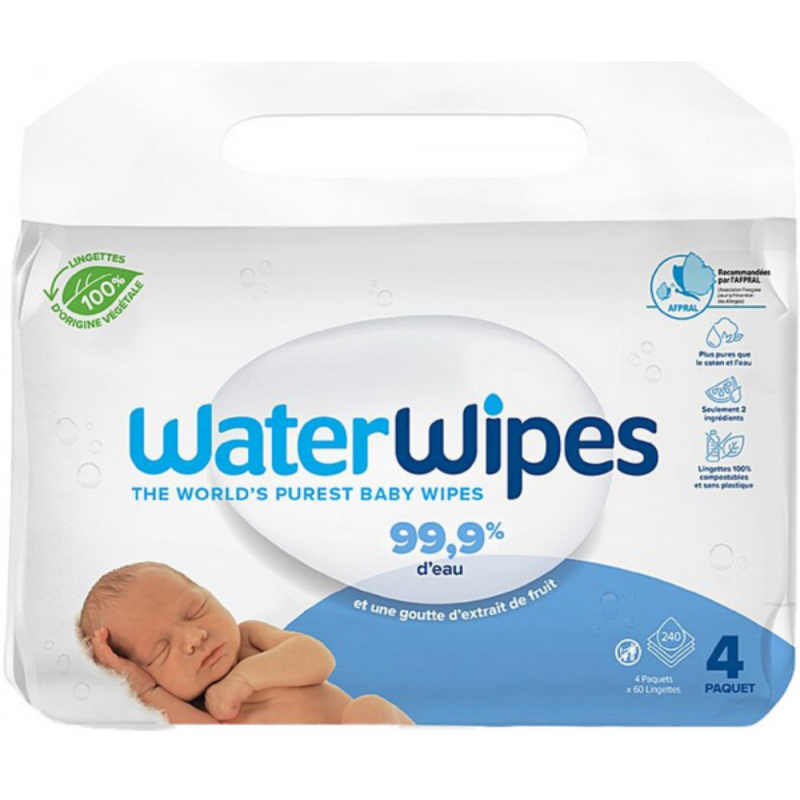 Lingettes à l'eau Lot de 4 x 60 Lingettes - Waterwipes
