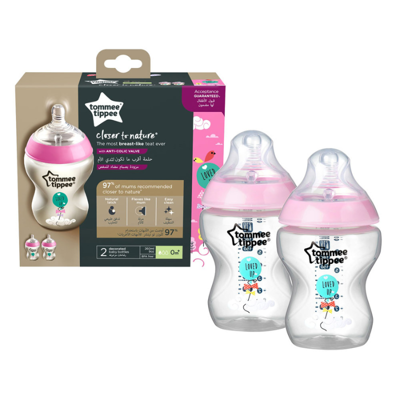 xx Lot de 2 Biberons Tommee Tippee Closer to Nature 0m+ Rose - 260ml