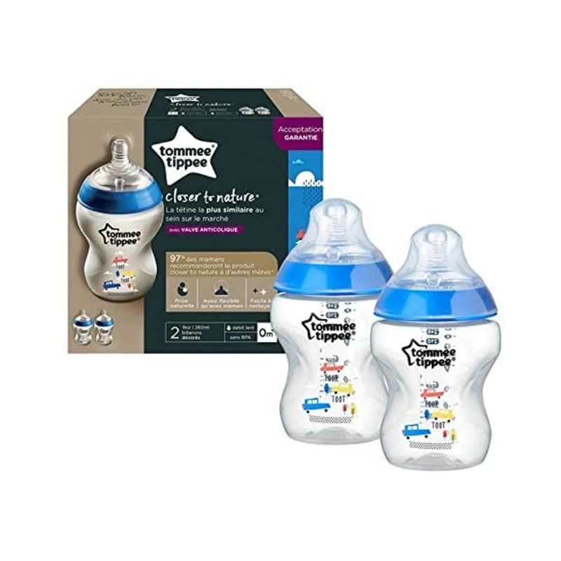 xx Lot de 2 Biberons Tommee Tippee Closer to Nature 0m+ Voiture - 260ml