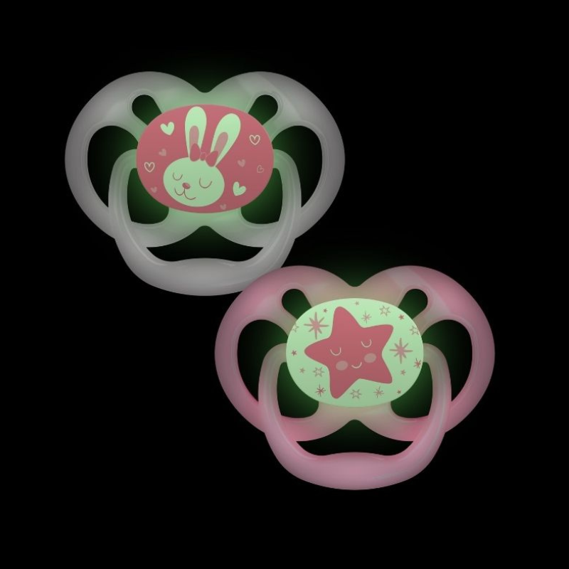Lot de 2 sucettes Advantage Glow de 6 à 18 mois – Étoiles roses et grises